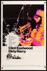 8e237 DIRTY HARRY 1sh '71 great c/u of Clint Eastwood pointing gun, Don Siegel crime classic!