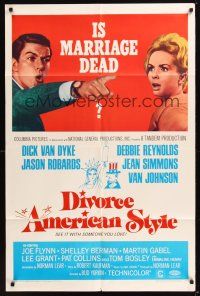 8e240 DIVORCE AMERICAN STYLE 1sh '67 Dick Van Dyke points at Debbie Reynolds, is marriage dead?