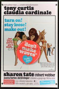 8e248 DON'T MAKE WAVES 1sh '67 Tony Curtis with super sexy Sharon Tate & Claudia Cardinale!