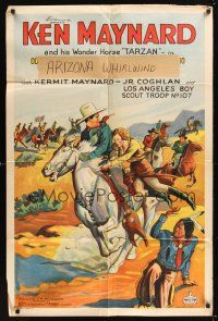 8e259 DRUM TAPS 1sh '33 cool artwork of Ken Maynard on his wonder horse Tarzan!