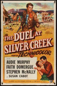8e261 DUEL AT SILVER CREEK 1sh '52 cool artwork of gunslinger Audie Murphy, Faith Domergue!