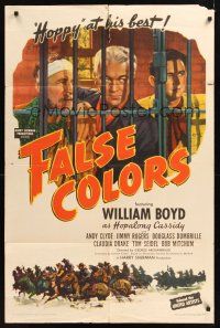 8e290 FALSE COLORS style A 1sh '43 William Boyd as Hopalong Cassidy behind bars!