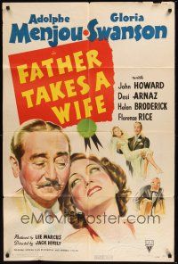 8e298 FATHER TAKES A WIFE style A 1sh '41 great close up of Gloria Swanson & Adolphe Menjou!