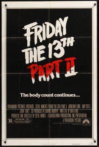 8e326 FRIDAY THE 13th PART II advance teaser 1sh '81 slasher horror sequel, body count continues!