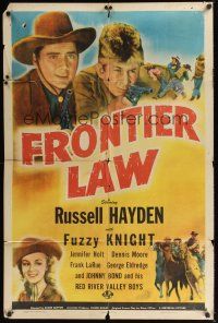 8e329 FRONTIER LAW 1sh '43 cowboy Russell Hayden, Fuzzy Knight, Jennifer Holt!