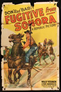 8e330 FUGITIVE FROM SONORA 1sh '43 cool artwork of cowboy Don Red Barry on horse!