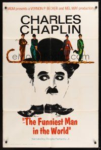 8e332 FUNNIEST MAN IN THE WORLD 1sh '67 cool close up art of Charlie Chaplin w/4 small images!