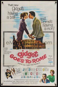 8e345 GIDGET GOES TO ROME 1sh '63 James Darren & Cindy Carol by Italy's Colisseum!