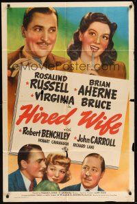 8e399 HIRED WIFE style A 1sh '40 Brian Aherne torn between Virginia Bruce & Rosalind Russell!