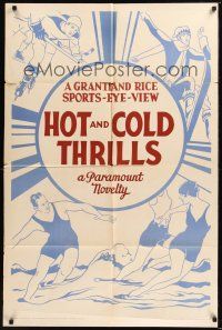 8e410 HOT & COLD THRILLS 1sh '33 newsreel short, sports-eye-view, cool artwork of atheletes!