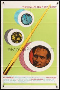 8e418 HUSTLER 1sh R64 many cool images of Paul Newman as Fast Eddie in pool balls!