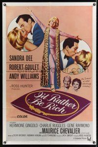 8e424 I'D RATHER BE RICH 1sh '64 sexy Sandra Dee between Robert Goulet & Andy Williams!