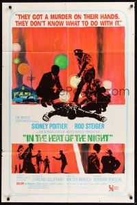 8e434 IN THE HEAT OF THE NIGHT 1sh '67 Sidney Poitier, Rod Steiger, Warren Oates, cool crime art!