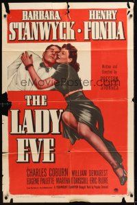 8e480 LADY EVE style A 1sh R49 Preston Sturges directed, art of Barbara Stanwyck & Henry Fonda!