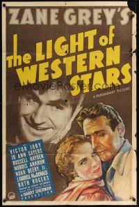 8e504 LIGHT OF WESTERN STARS style A 1sh '40 Zane Grey, Victor Jory, Jo Ann Sayers!