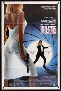 8e509 LIVING DAYLIGHTS 1sh '87 Timothy Dalton as James Bond & sexy Maryam d'Abo with gun!