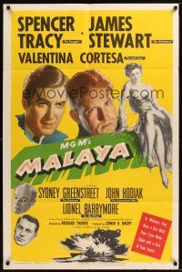 8e533 MALAYA 1sh '49 close-ups of James Stewart & Spencer Tracy, Valentina Cortesa!