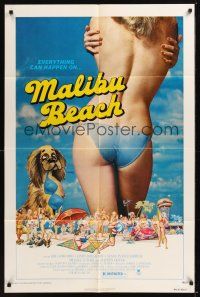 8e534 MALIBU BEACH 1sh '78 great image of sexy topless girl in bikini on famed California beach!