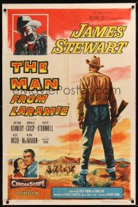 8e538 MAN FROM LARAMIE 1sh '55 three images of James Stewart, directed by Anthony Mann!
