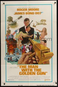 8e544 MAN WITH THE GOLDEN GUN west hemi 1sh '74 art of Roger Moore as James Bond by Robert McGinnis