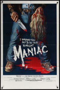 8e547 MANIAC 1sh '80 most classic gory Gaia horror artwork of killer holding severed head!