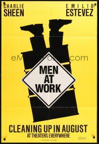 8e563 MEN AT WORK teaser 1sh '90 garbage men brothers Charlie Sheen & Emilio Estevez!