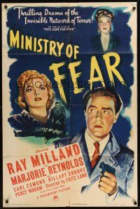 8e568 MINISTRY OF FEAR style A 1sh '44 Fritz Lang, classic image of Ray Milland & Marjorie Reynolds