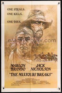 8e570 MISSOURI BREAKS 1sh '76 art of Marlon Brando & Jack Nicholson by Bob Peak!