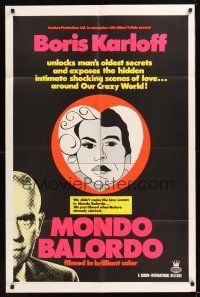 8e573 MONDO BALORDO 1sh '67 Boris Karloff unlocks man's oldest oddities & shocking scenes!