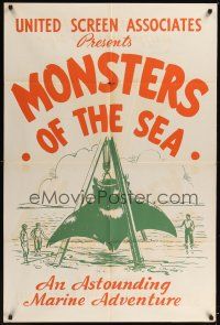 8e228 DEVIL MONSTER 1sh R30s re-titled Monsters of the Sea, cool artwork of giant stingray!
