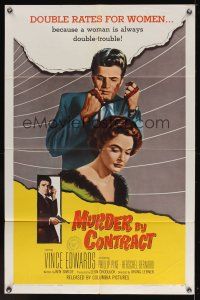 8e590 MURDER BY CONTRACT 1sh '59 Vince Edwards prepares to strangle woman with necktie!