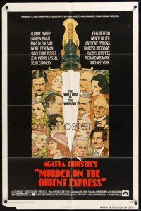 8e593 MURDER ON THE ORIENT EXPRESS 1sh '74 Agatha Christie, great art of cast by Richard Amsel!