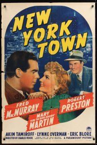 8e615 NEW YORK TOWN style A 1sh '41 Mary Martin between Fred MacMurray & Robert Preston!