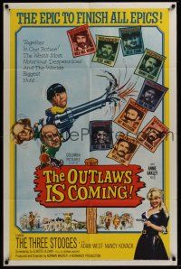 8e644 OUTLAWS IS COMING 1sh '65 The Three Stooges with Curly-Joe are wacky cowboys!
