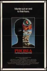 8e664 PHOBIA int'l 1sh '80 John Huston horror, great artwork by Alex Ebel!