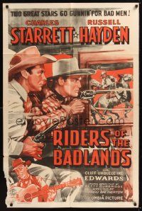 8e719 RIDERS OF THE BADLANDS 1sh '41 art of Charles Starrett, Russell Hayden gunning for bad men!