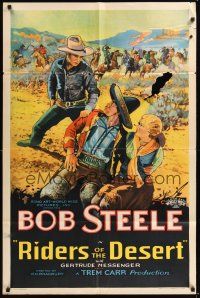 8e720 RIDERS OF THE DESERT 1sh '32 really cool stone litho artwork of cowboy Bob Steele!