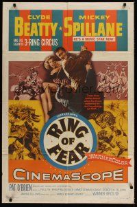 8e723 RING OF FEAR 1sh '54 Clyde Beatty and his gigantic 3-ring circus + Mickey Spillane!