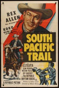 8e806 SOUTH PACIFIC TRAIL 1sh '52 great artwork of Rex Allen close up & on his horse Koko!