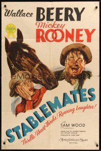 8e814 STABLEMATES style C 1sh '38 great artwork of Wallace Beery, Mickey Rooney and horse!