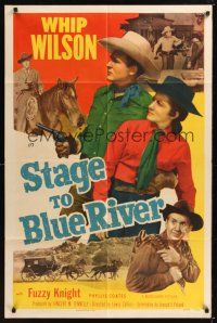 8e815 STAGE TO BLUE RIVER 1sh '51 cowboy Whip Wilson with Phyllis Coates, Fuzzy Knight!