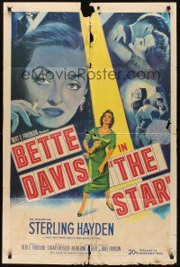 8e821 STAR 1sh '53 great art of Hollywood actress Bette Davis holding Oscar in the spotlight!