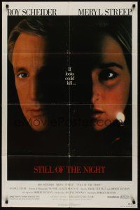 8e828 STILL OF THE NIGHT 1sh '82 super c/u of Roy Scheider & Meryl Streep, if looks could kill!