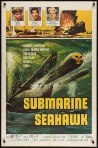 8e838 SUBMARINE SEAHAWK 1sh '59 cool skull head torpedo & Naval battle artwork!