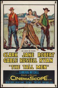 8e862 TALL MEN 1sh '55 full-length art of Clark Gable, sexy Jane Russell showing leg, Robert Ryan!