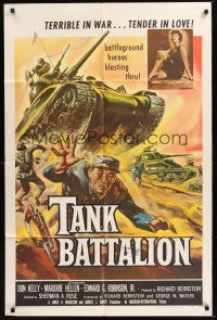 8e863 TANK BATTALION 1sh '58 cool artwork of Korean War battleground heroes blasting thru!