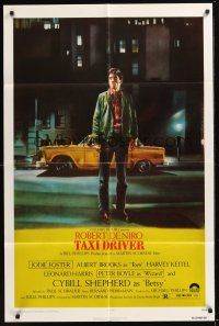 8e867 TAXI DRIVER 1sh '76 classic art of Robert De Niro by cab, directed by Martin Scorsese!
