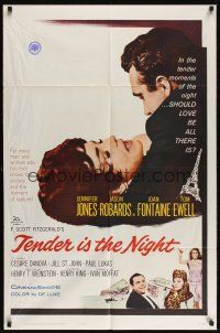 8e871 TENDER IS THE NIGHT 1sh '61 romantic close up of Jennifer Jones & Jason Robards Jr.!