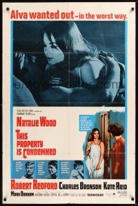 8e886 THIS PROPERTY IS CONDEMNED 1sh '66 close up of sexy Natalie Wood & Robert Redford in bed!