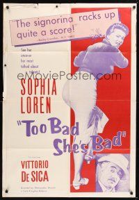 8e905 TOO BAD SHE'S BAD 1sh '55 De Sica, Sophia Loren uncovers her most talked about talents!